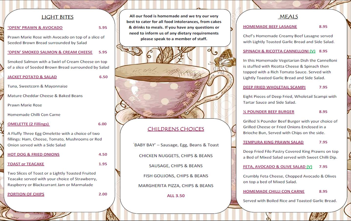 Bay Cafe Menu